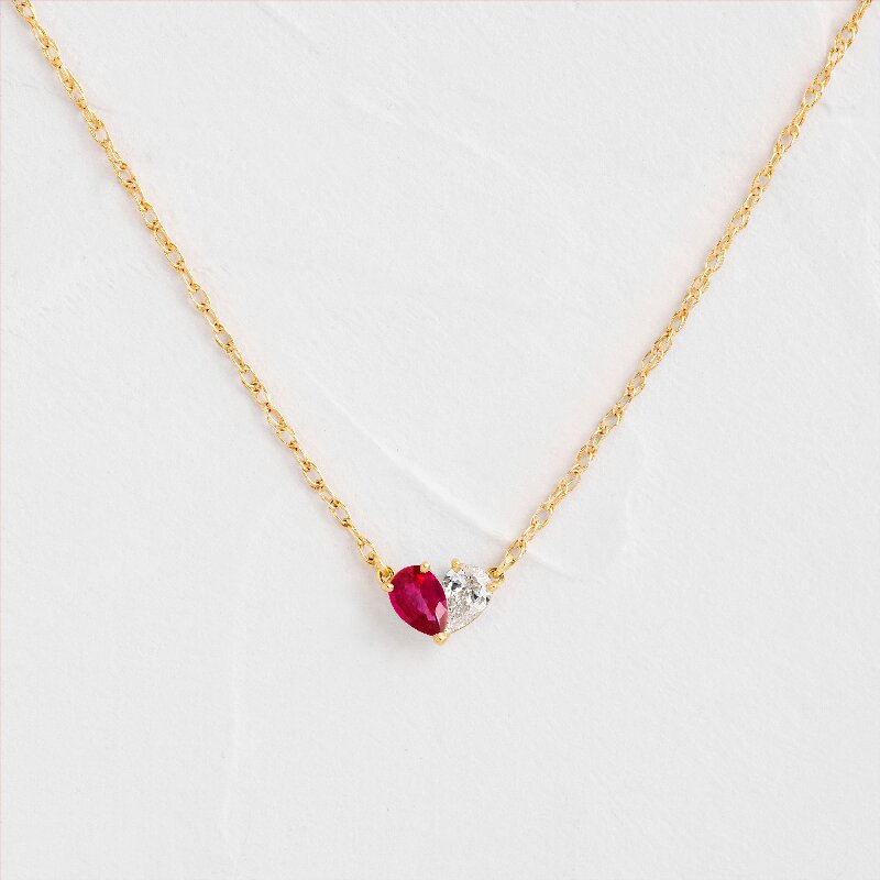 Pear Cut Overlap Heart Birthstone Necklace