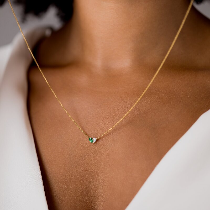 Pear Cut Overlap Heart Birthstone Necklace