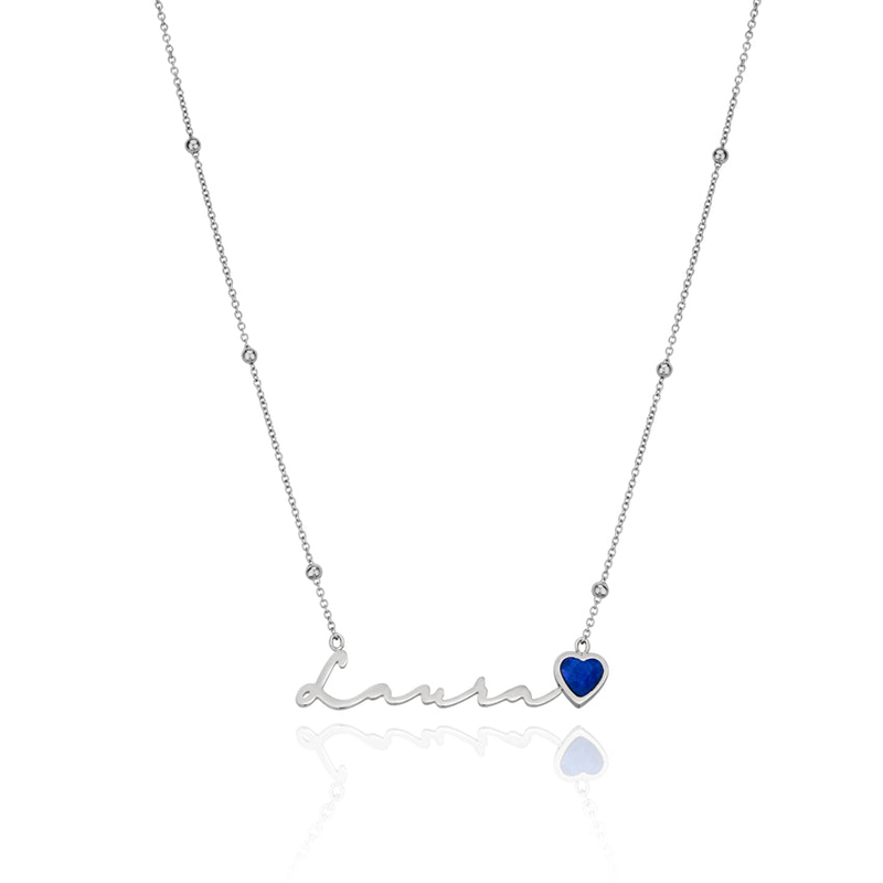 Custom Signature Name Necklace with Heart Birthstone Charm