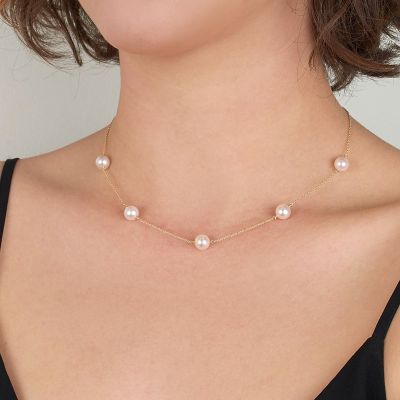 8mm Distance Freshwater Pearl  Sterling Silver Chain Necklace