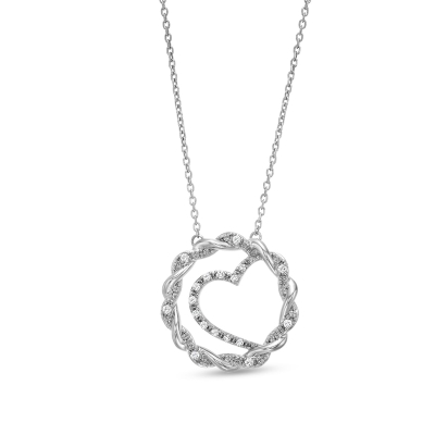 Pave Twist Wreath Circle with Half Heart Sterling Silver Necklace