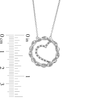 Pave Twist Wreath Circle with Half Heart Sterling Silver Necklace