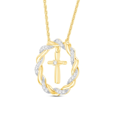 Ice Twist Wreath Circle with Cross Sterling Silver Necklace