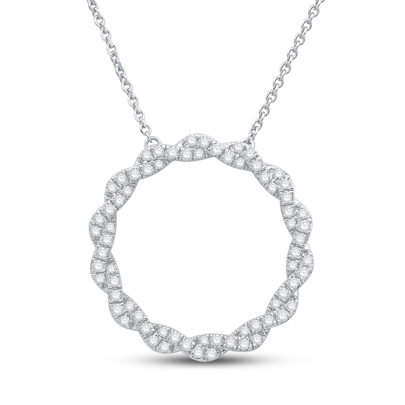 Paved Twist Wreath Circle Sterling Silver Necklace