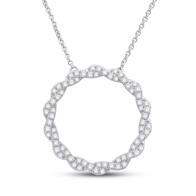 Paved Twist Wreath Circle Sterling Silver Necklace