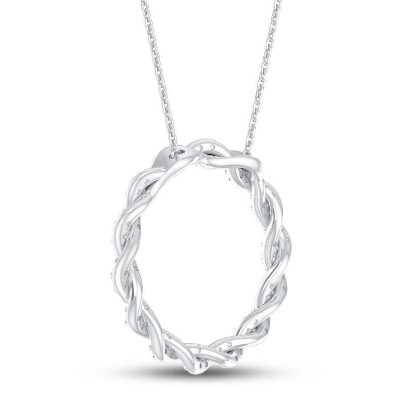 Paved Twist Wreath Circle Sterling Silver Necklace