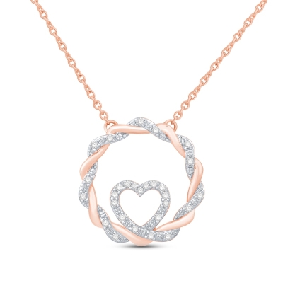 Pave Twist Wreath Circle with Heart Necklace