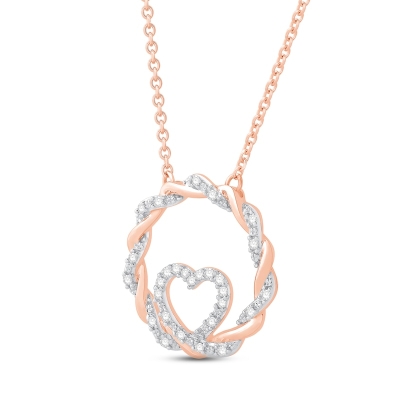 Pave Twist Wreath Circle with Heart Necklace