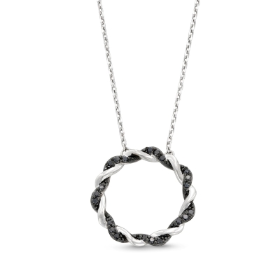 Ice Two-Tone Black Stone Twist Wreath Circle Necklace