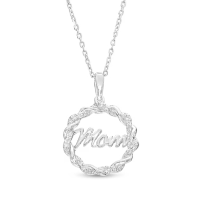 "Mom" Twist Wreath Circle Sterling Silver Pendant Necklace
