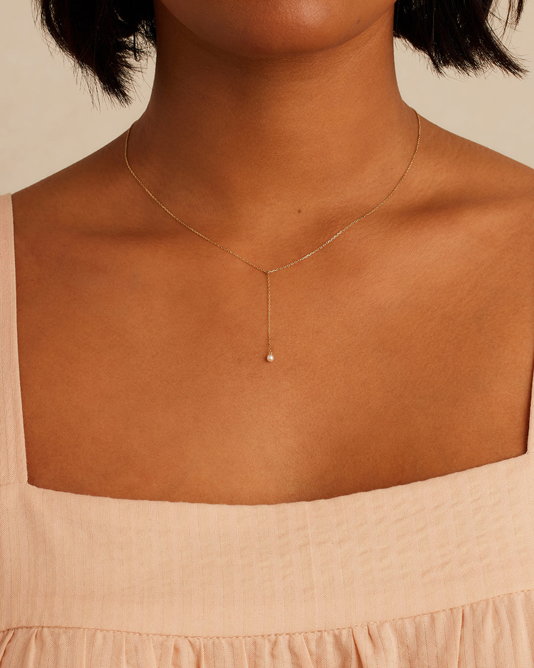 Tiny Pearl Lariat Chain Necklace