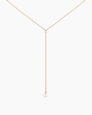 Tiny Pearl Lariat Chain Necklace