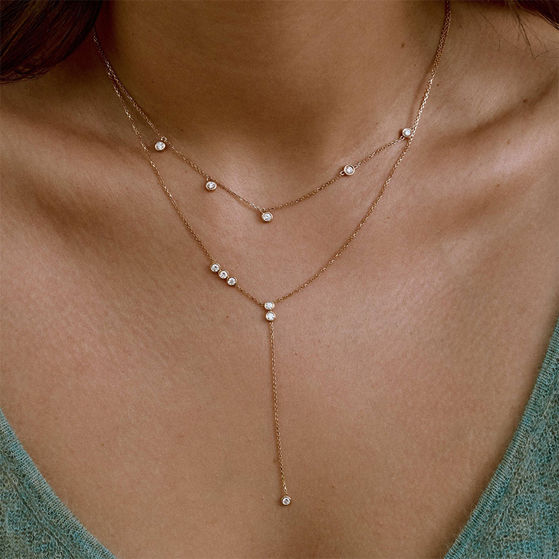 Brilliant Round Stone Asymmetrical Layered Necklace