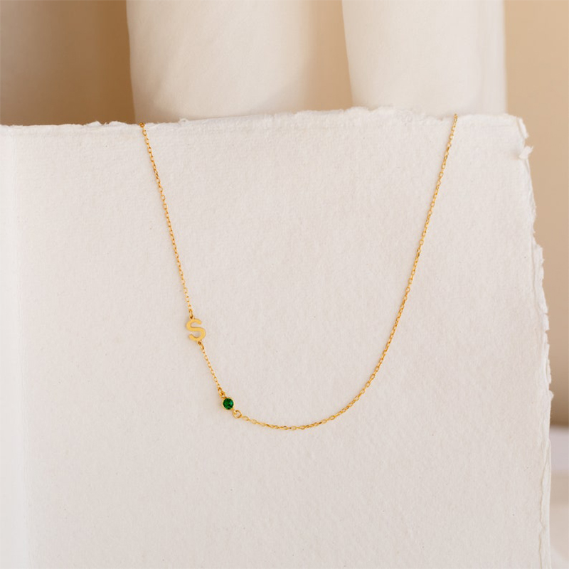 Simple Initials & Birthstone Necklace