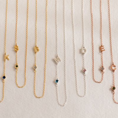 Simple Initials & Birthstone Necklace