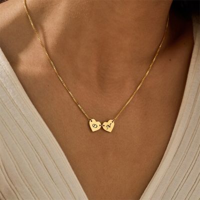 Two Hearts Necklace With Initial Letters