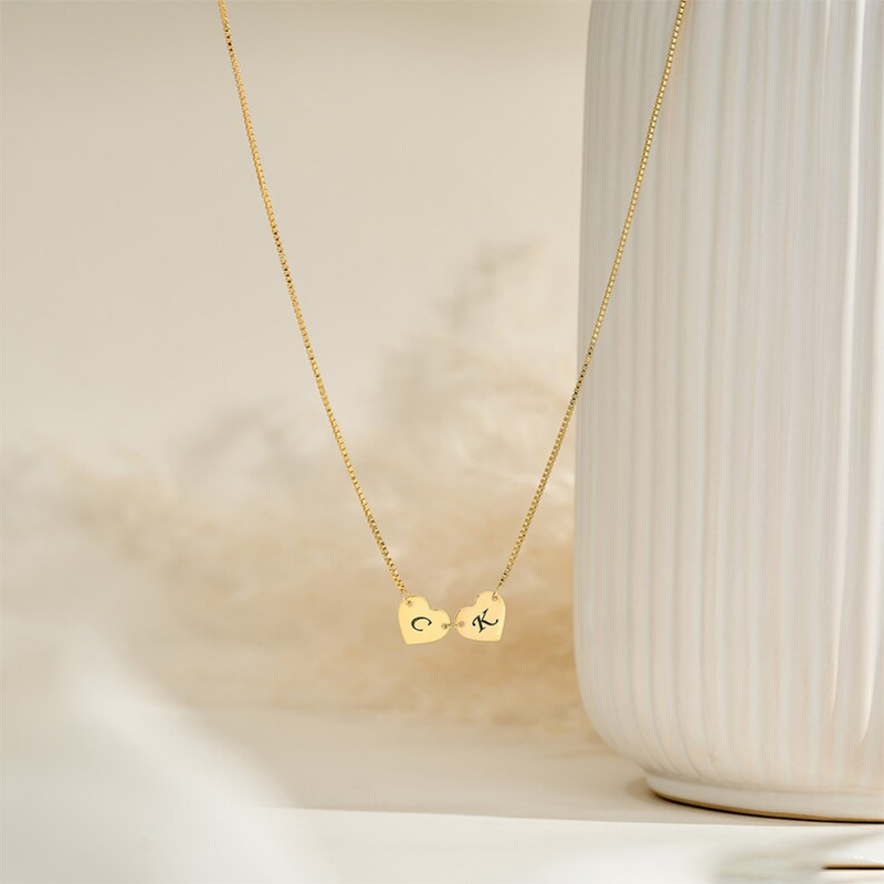 Two Hearts Necklace With Initial Letters