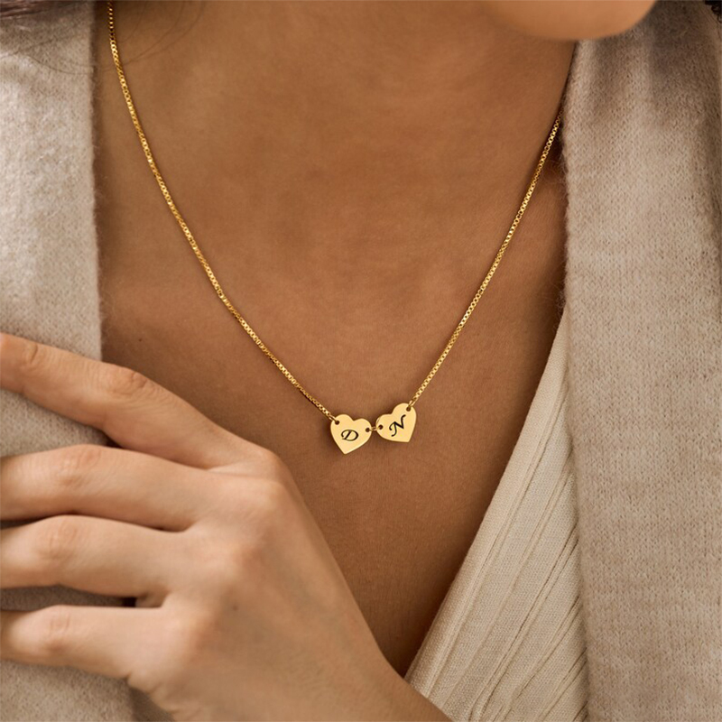 Two Hearts Necklace With Initial Letters