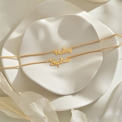 Dainty Name Necklace With Diamond Chain