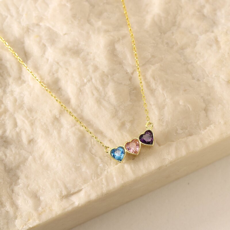 Custom Multiple Heart Birthstone Necklace