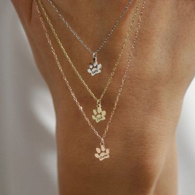 Engraved Dog Paw Name Necklace