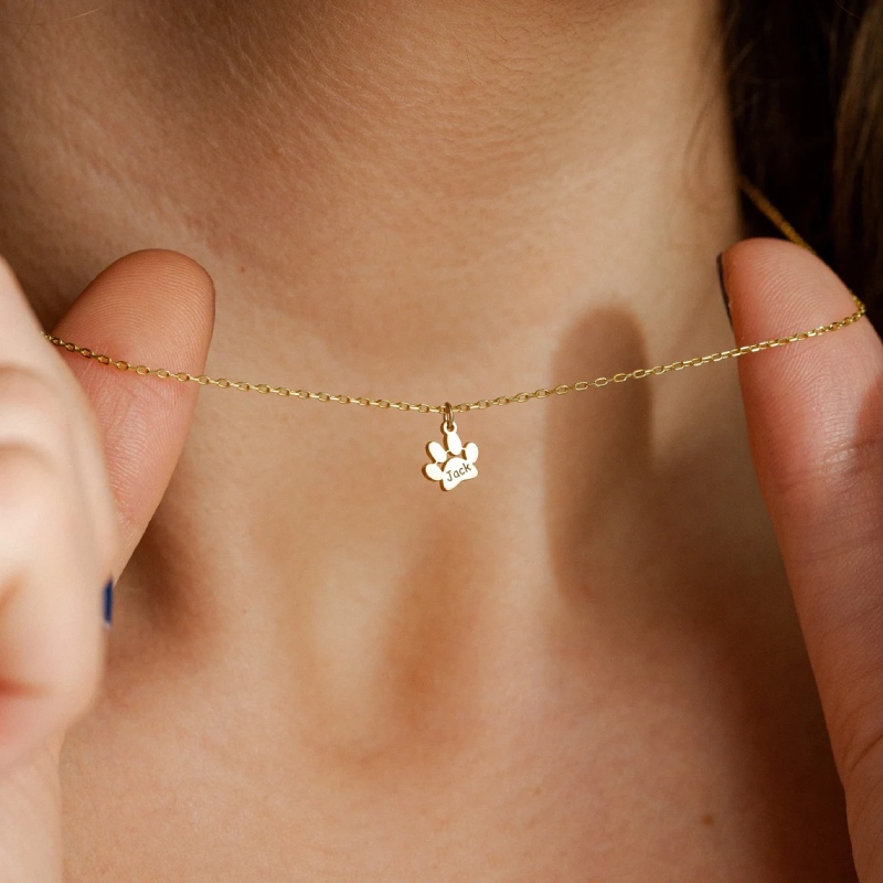 Engraved Dog Paw Name Necklace