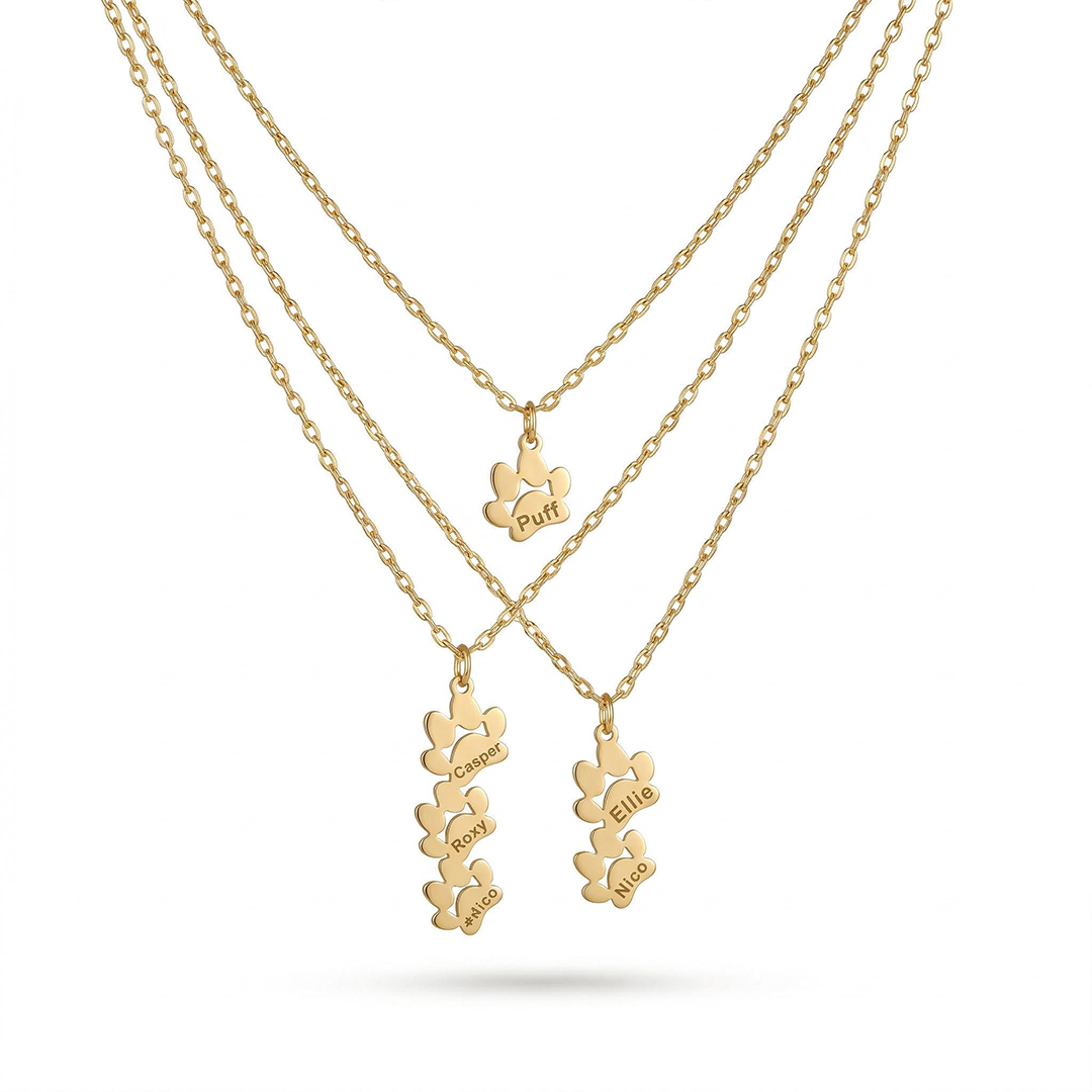 Engraved Dog Paw Name Necklace