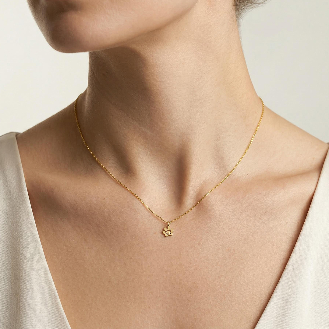 Engraved Dog Paw Name Necklace