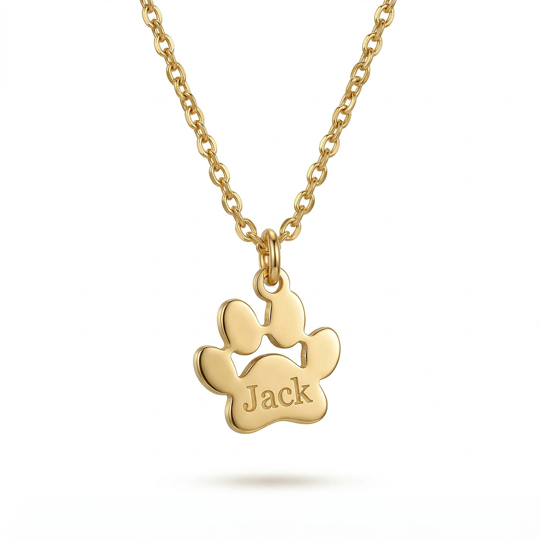 Engraved Dog Paw Name Necklace