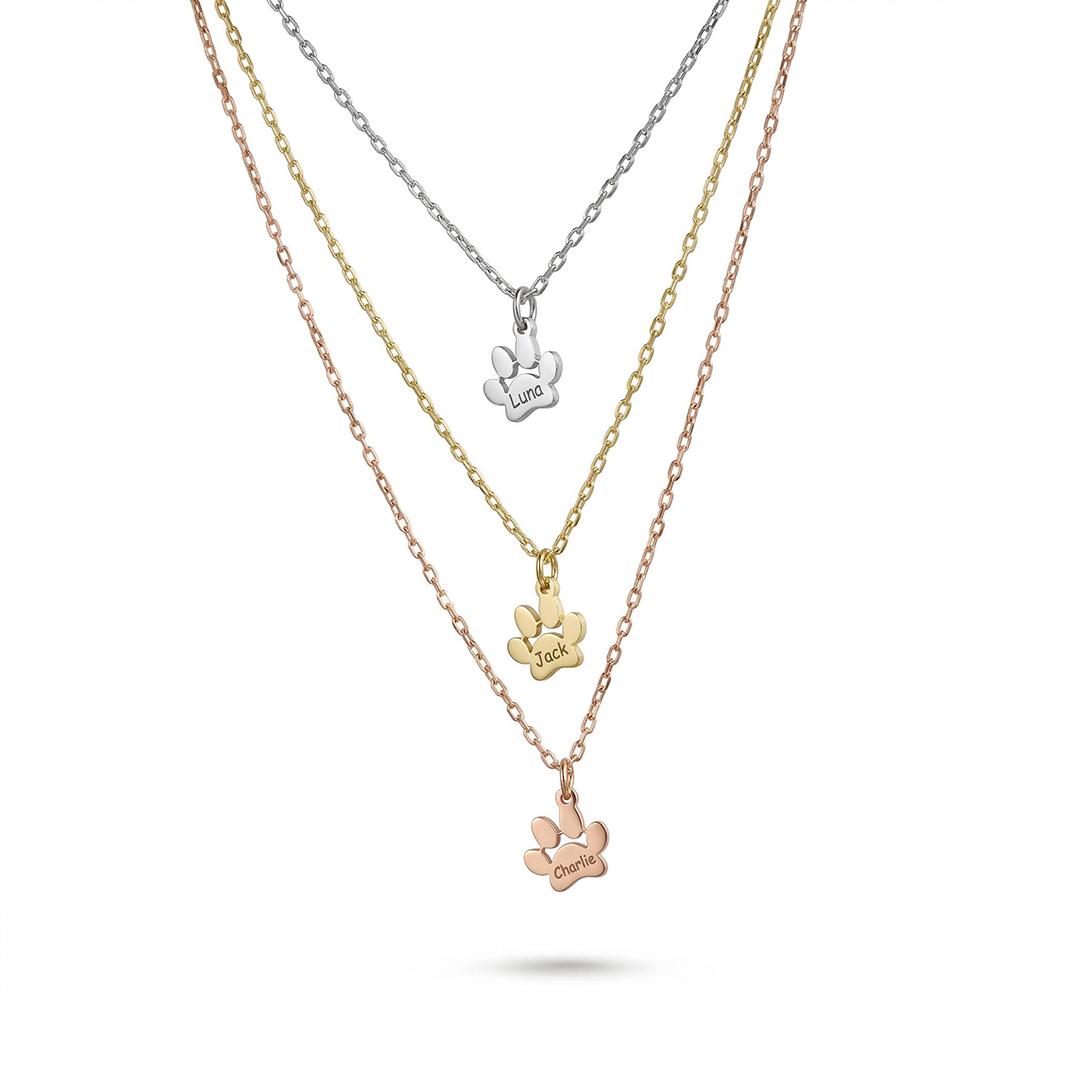 Engraved Dog Paw Name Necklace