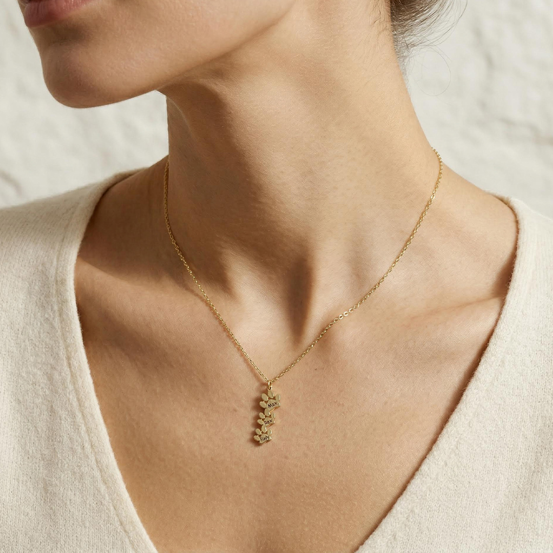 Engraved Dog Paw Name Necklace