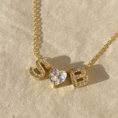 Personalized Letter Necklace With Heart Gem