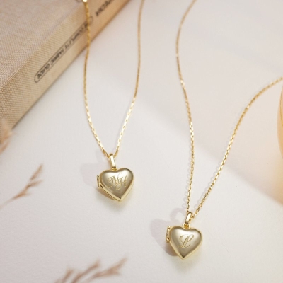 Custom Initial Letter Heart Locket Pendant Necklace