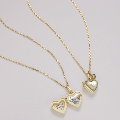 Custom Initial Letter Heart Locket Pendant Necklace
