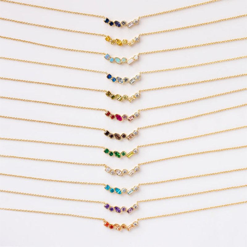 18K Gold Irregular Colourful Gemstone Necklace