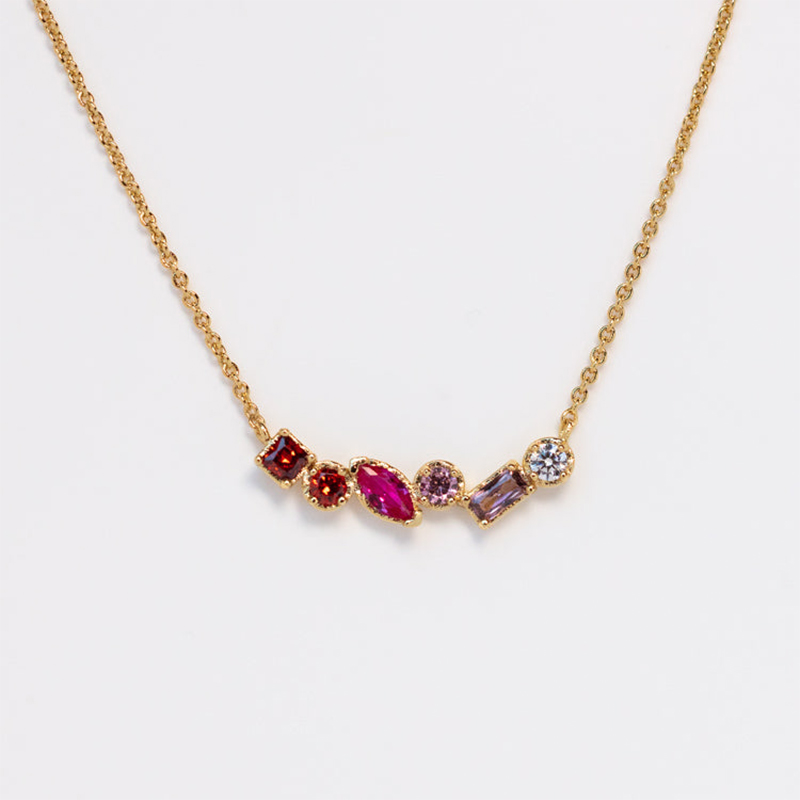 18K Gold Irregular Colourful Gemstone Necklace