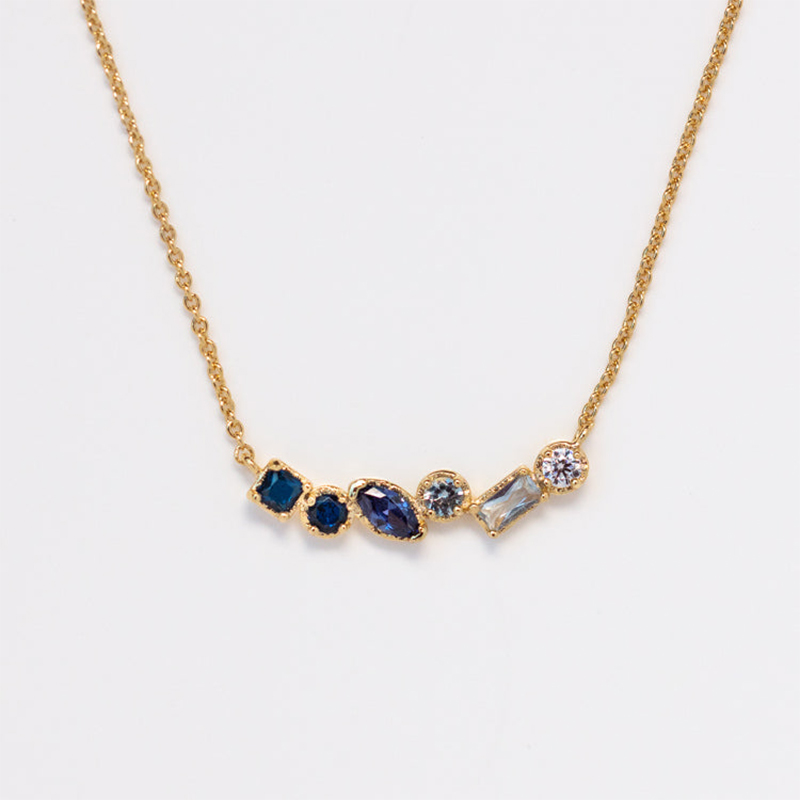 18K Gold Irregular Colourful Gemstone Necklace