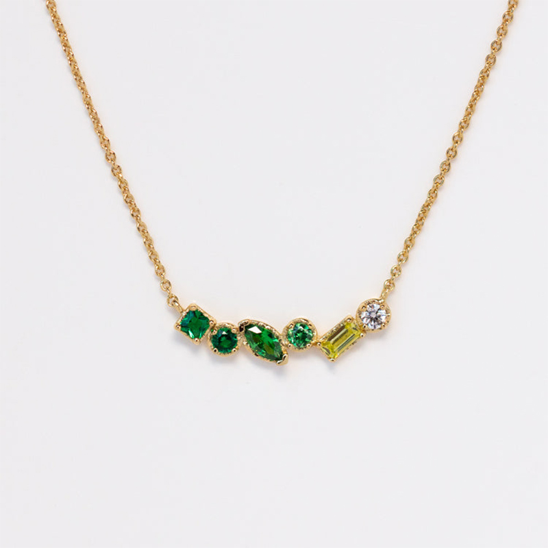 18K Gold Irregular Colourful Gemstone Necklace