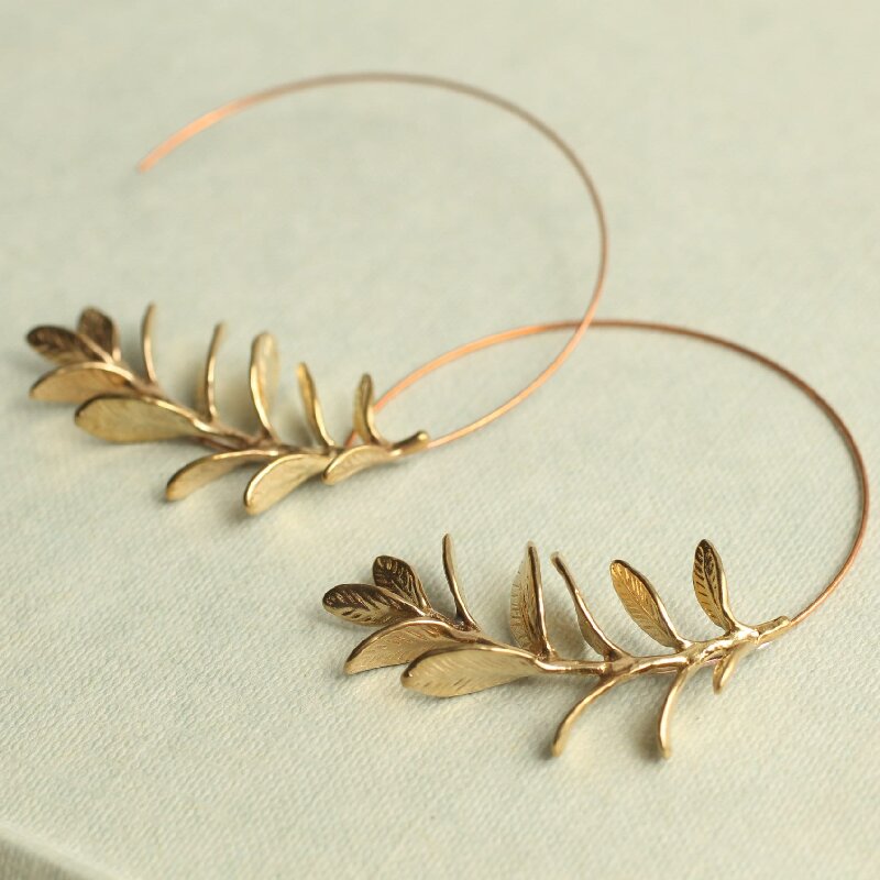 Rosemary Gold Leaf S925 Silver Hoop Earrings