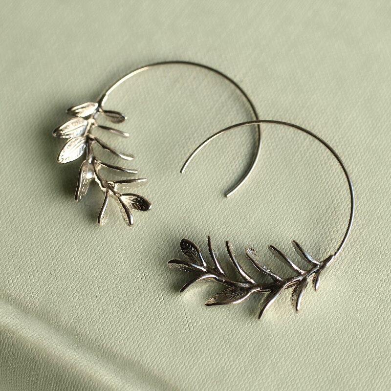 Rosemary Gold Leaf S925 Silver Hoop Earrings