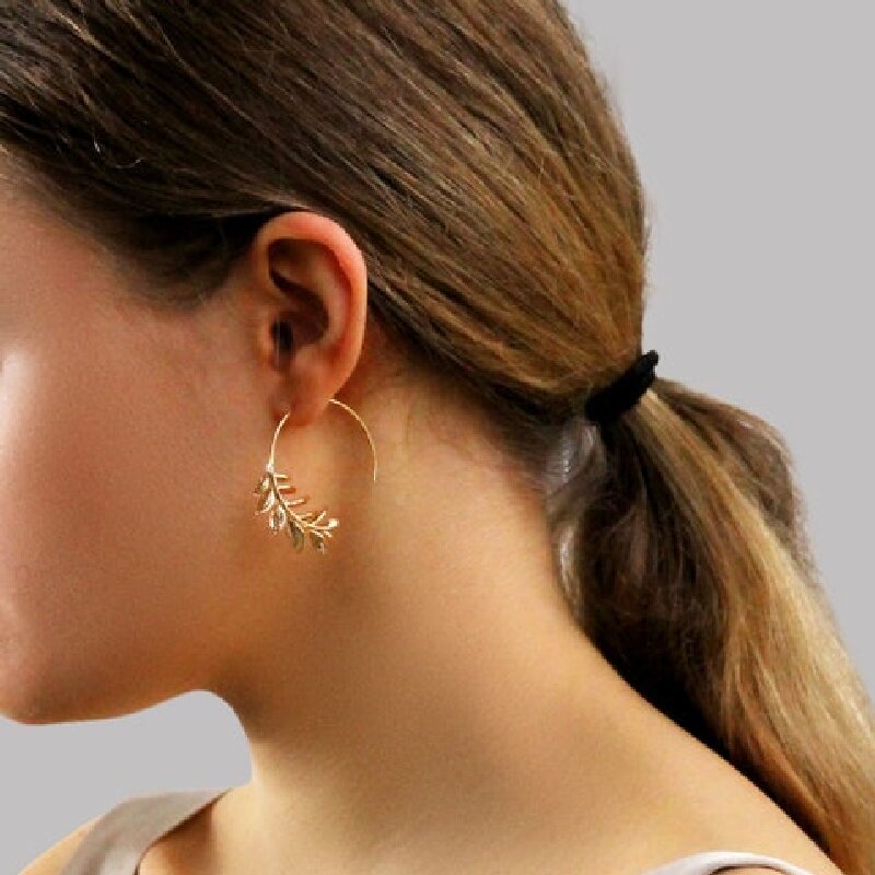 Rosemary Gold Leaf S925 Silver Hoop Earrings