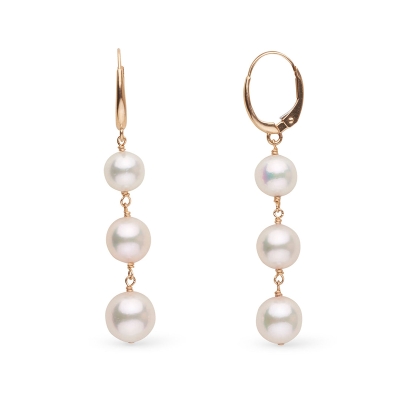 6.5-9.0 mm Triple  Pearl Dangle Earrings