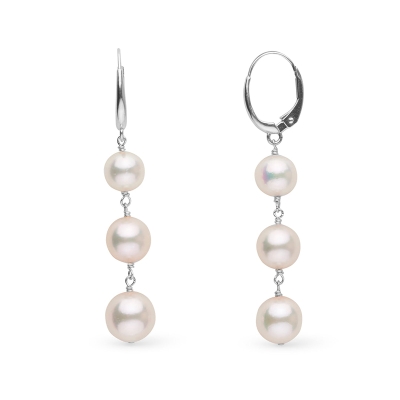 6.5-9.0 mm Triple  Pearl Dangle Earrings