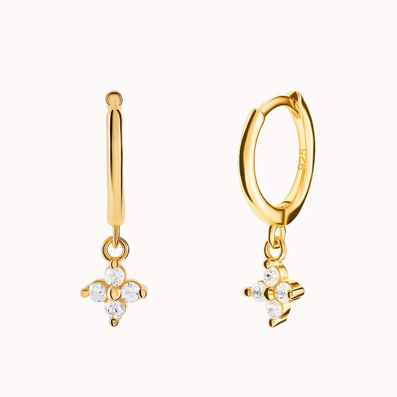 Dainty Flower Shaped Charm Huggie Hoop Earring