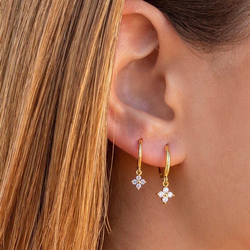 Dainty Flower Shaped Charm Huggie Hoop Earring