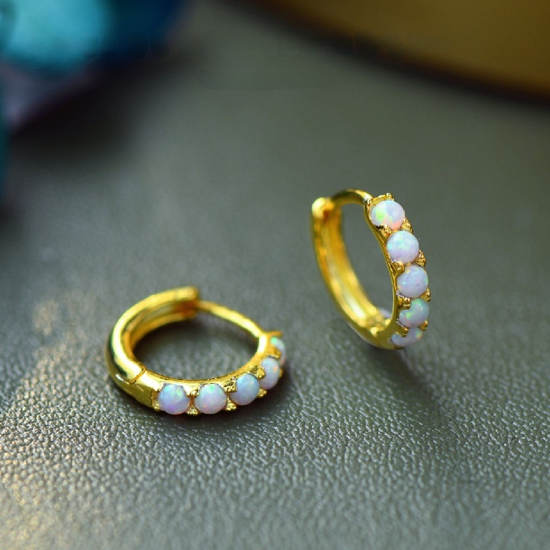 Opal Stone Huggie Hoop Earrings