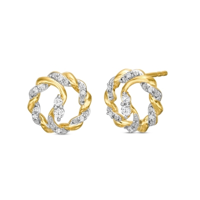 Paved Twist Circle Stud Earrings in Gold