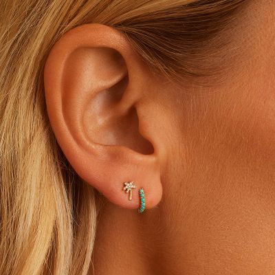 Turquoise 9mm Row Huggie Sterling Silver Earrings