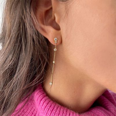 Long Drop Asymmetrical Diamonds Chain Earrings