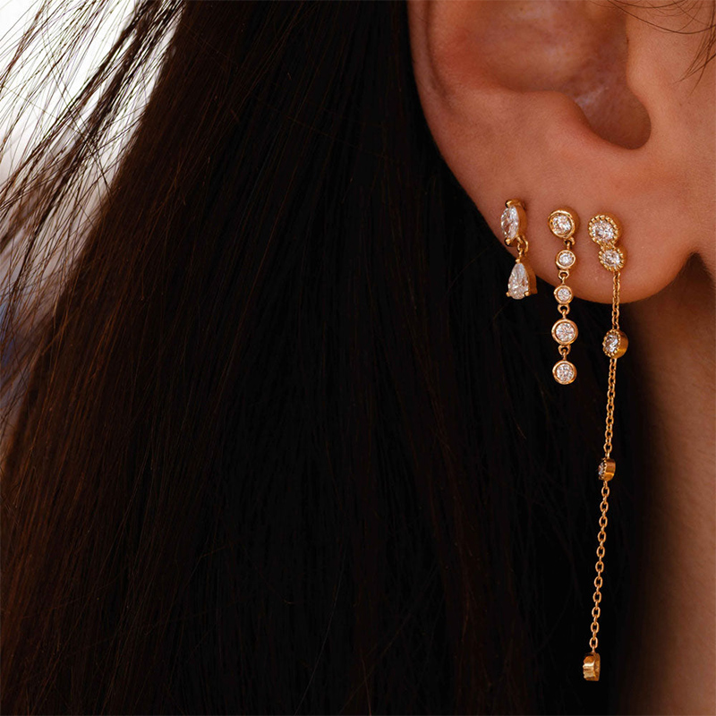 Long Drop Asymmetrical Diamonds Chain Earrings